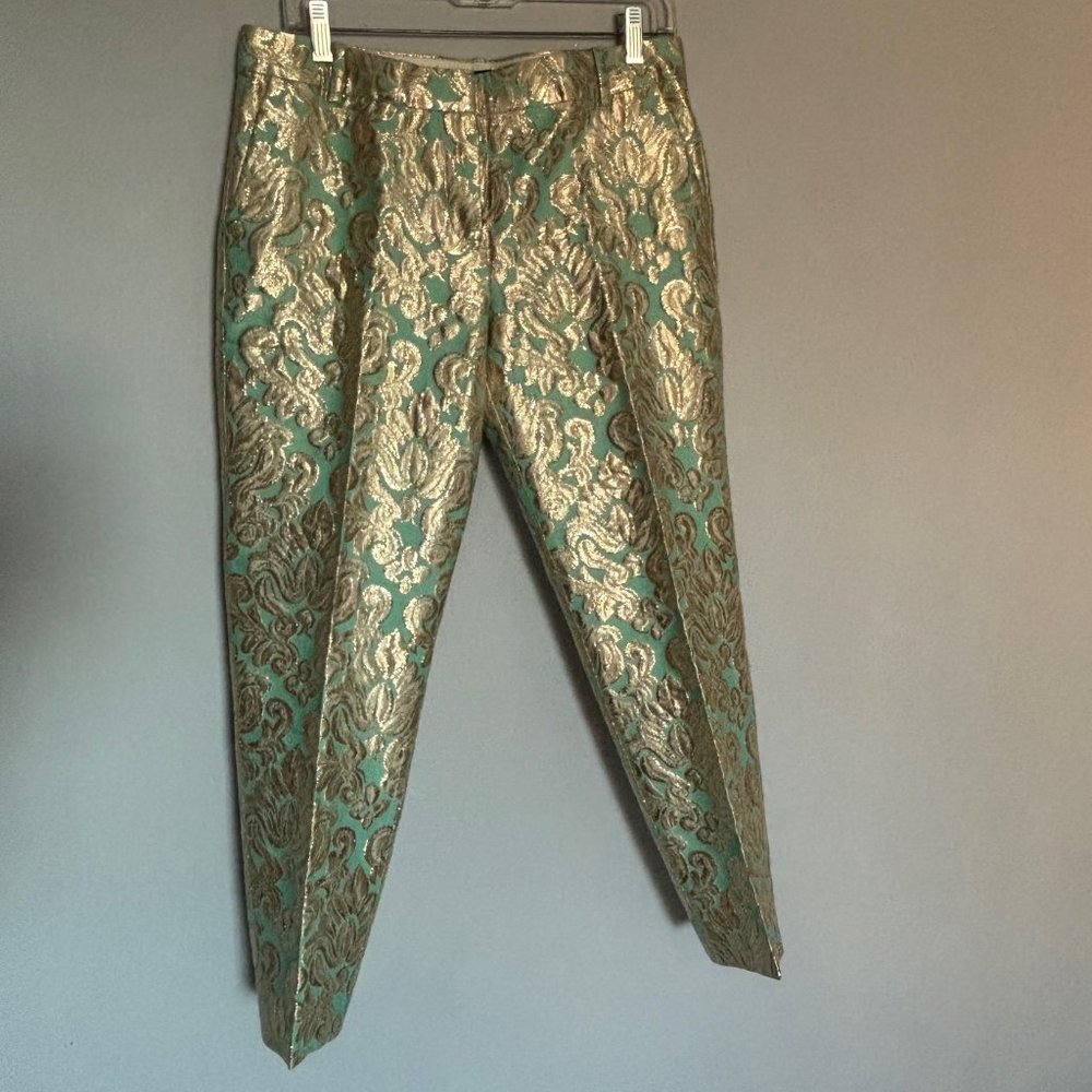 J. CREW COLLECTION I  Turquoise Metallic Brocade Tapered Leg Pants I Size 6